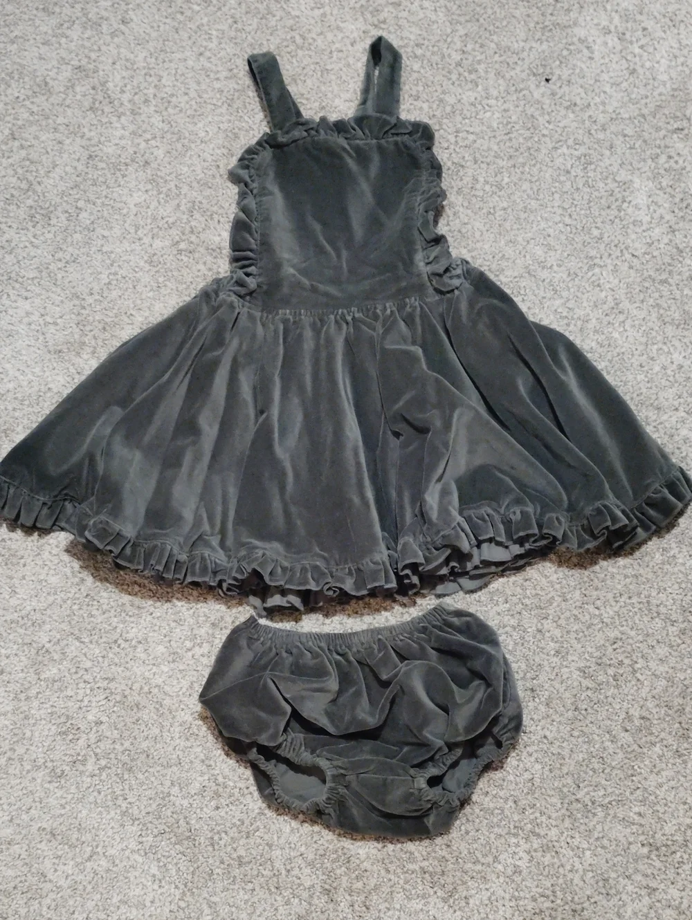 Numi Girls Velvet Ruffle Pinafore Dress with Bloomers - Dark Green